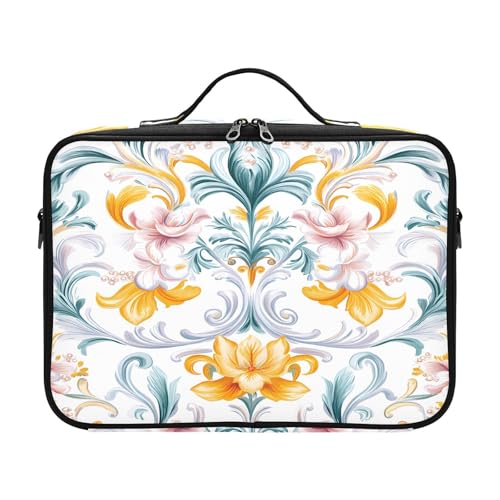 zyrtty Travel Makeup Train Case Yellow Flower Pattern Cosmetic Organizer Portable Storage Bag with Adjustable Dividers for Cosmetics Brushes Toiletry Jewelry Digital Accessories