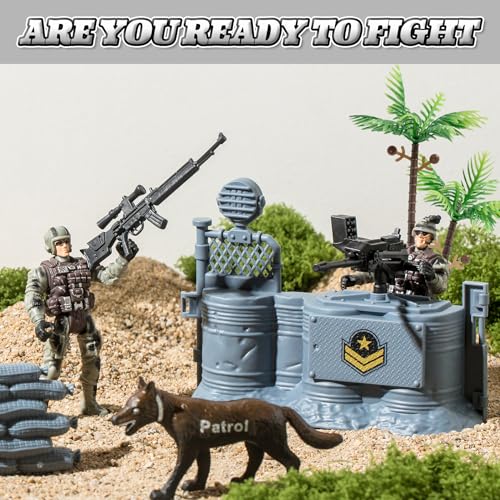 Wbzle Army Men Action Figures Play Set, Toy Soldiers with Military Weapons Accessories, Sandbags, Flying Saucers, Targets, Plants, Aircraft,Action Figures for Boys & Girls