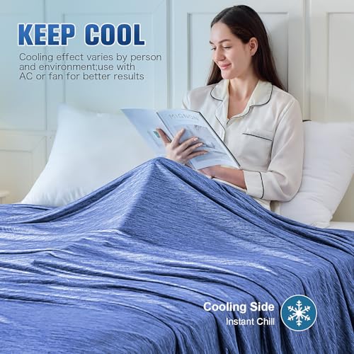 Image of KMUSET Cooling Blanket Throw (50 inchx60 inch), Double Sided Summer Cooling Blankets for Hot Sleepers & Night Sweats, Soft Lightweight Blanket for Beach, Sofa Bed Couch, Gifts for Women Men Greyish Blue