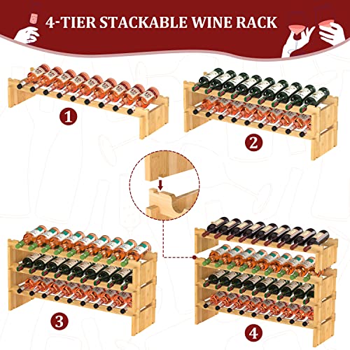 Domax Wine Rack Freestanding Floor - 4 Tiers Stackable Wine Rack 36 Bottle Wine Bottle Holder， Bamboo Wine Holder Wine Storage For Kitchen, Bar, Pantry, Wine Cellar And Countertop (Yellow) #TOP1