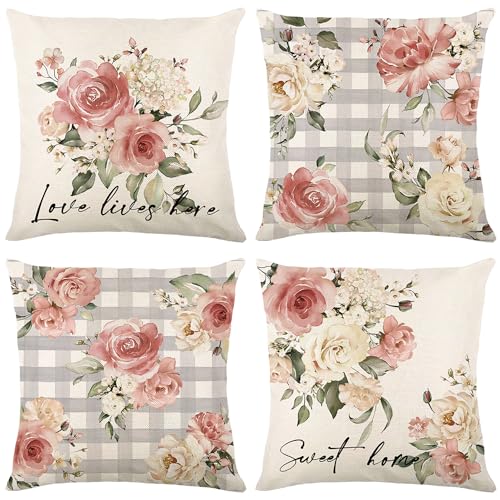 ONFAON Spring Pillow Covers 18x18 - Spring Decorations for Home,F...