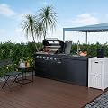 79-Inch Professional Outdoor Kitchen Island: 4-Burner 72000 BTU Gas Grill with Built-in Sink, Round Side Burner, Black Granite Countertop, 304 Stainless Steel BBQ Station with Rotisserie Kit