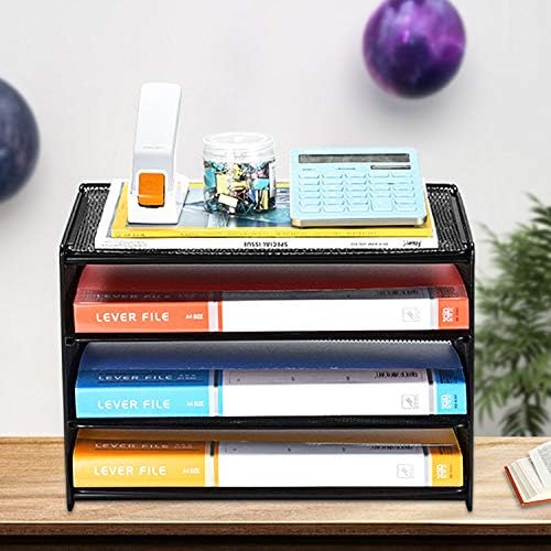 Samstar Paper Letter Tray, 3 Tier Desk File Organiser Paper Sorter Letter Shelf Rack, Mesh Made,Black ...