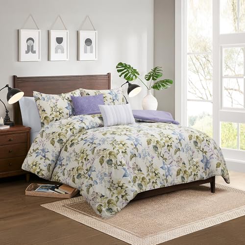 Image of Modern Threads 5-Piece Printed Comforter Set Gabrielle - Lilac, Blue & Cream Floral Bedding with Decorative Pillows & Shams, Soft All Season Bed Set, King