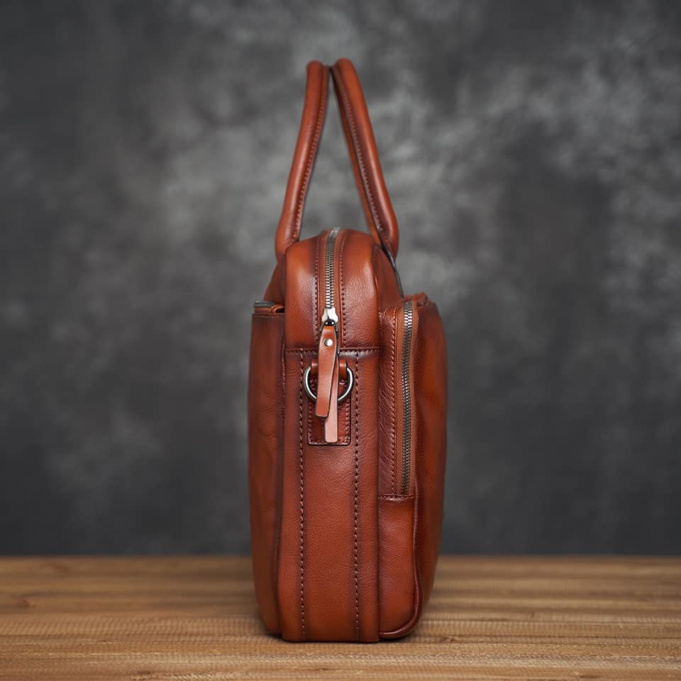 Vintage Genuine Leather Bag Briefcase Men's Shoulder Bag Man Handbag Brown Red Casual 15.6 Inch Laptop Bag4