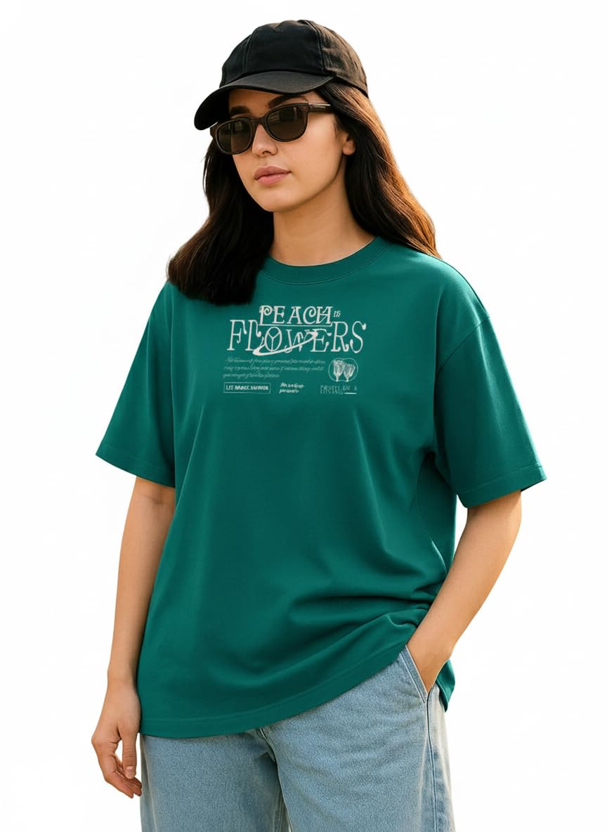 Women's Printed Oversized T-Shirt with Half Sleeves and Round Neck, Soft Spun Fabric for Casual Wear (Size - S–2XL)