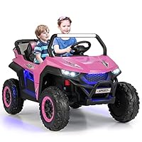 COSTWAY 2 Sitzer Kinderauto mit 2,4G Fernbedienung, 12V Kinder UTV mit Musik und Scheinwerfer, Elektro Auto 2-4 km/h, für Kinder ab 3 Jahren (Rosa)