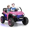Costzon 2-Seater Ride on Car for Kids, 12V Kid' Electric Vehicles w/Remote Control, 4 Shock Absorbers, Wireless Music & FM, 3 Speeds, Ambiance Lights, Electric UTV, Kids Car for Boys Girls (Pink)