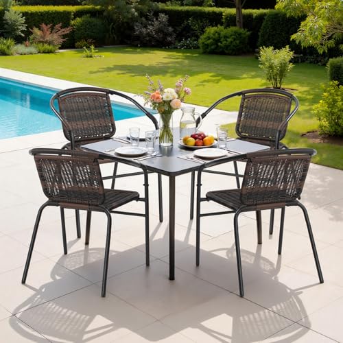 Image of VINGLI Indoor Rattan Stacking Chair, Outdoor Stackable Dining Chair,Modern Wicker Stacking Chair for Porch,Patio and Restaurant,Brown (4 Pack)