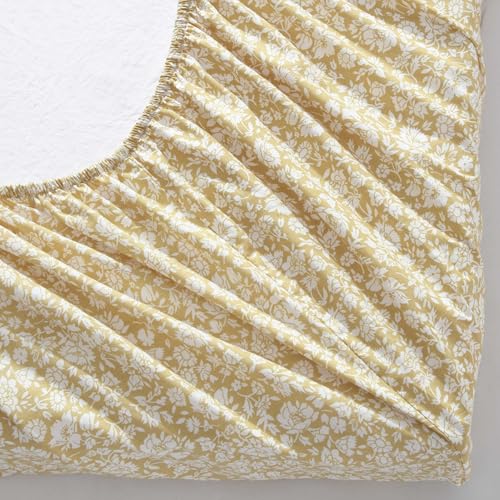 Image of Laura Ashley - Queen Size Sheet Set, Crisp & Lightweight Cotton Percale Bedding with Fitted Sheet and Pillowcases, Floral Room Decor, Deep Pocket, College Dorm Room Essentials (Heirloom Ditzy Yellow)