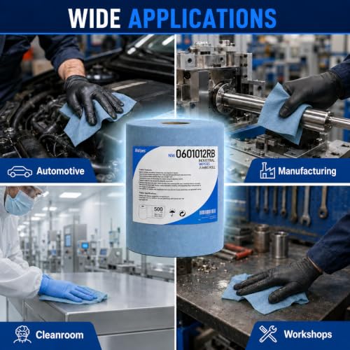 Image of AAwipes Cleanroom Wipes Roll, 10x12 inch 500 Sheets Blue, Cellulose Polyester | Low-Lint, Highly Absorbent, Surface Cleaning, Lab & Industrial Applications