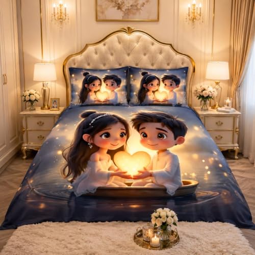 Image of Premium 7D Printed King Size Bedsheet Set with Pillow Covers Soft Cotton Blend Double Bedsheet for Home (Pillow Covers :18x28 inches Bedsheet :90x100 Yellow Couple)