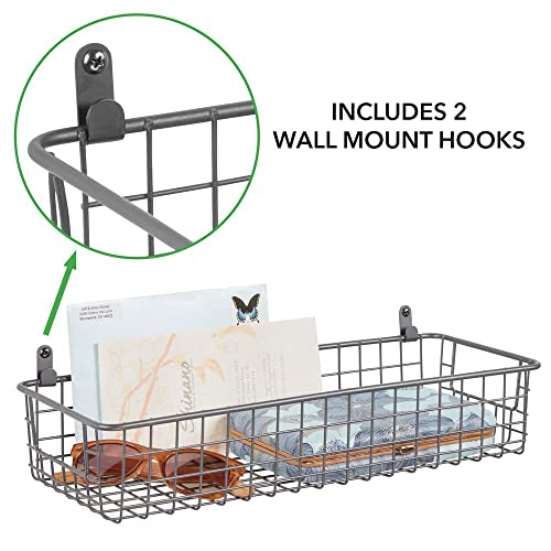 Mdesign Portable Metal Wire Wall Mount Decor Storage Organizer Basket Bin - Hang In Kitchen, Garage, Entryway, Mudroom, Bedroom, Bathroom, Laundry Room - Concerto Collection - 2 Pack - Dark Gray #TOP2