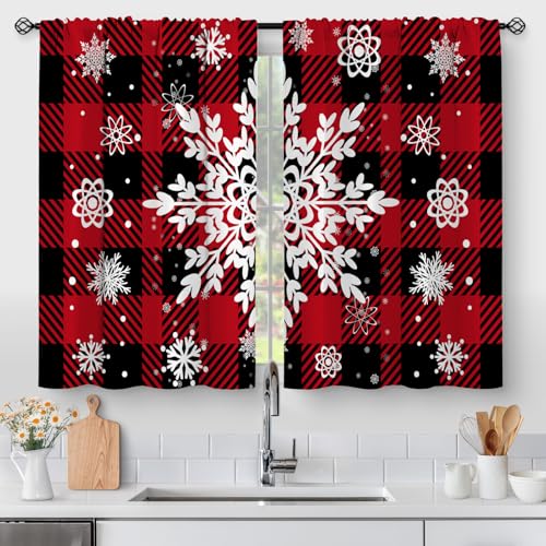 Christmas Snowflake Kitchen Curtains - Xmas Winter Holiday Pattern Cafe