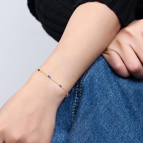 BriLove Dainty Gorgeous 925 Sterling Silver Birthstone Bracelets for Women,Six Emerald Cut Tennis Bracelet Birthday Prom Gifts Jewelry3