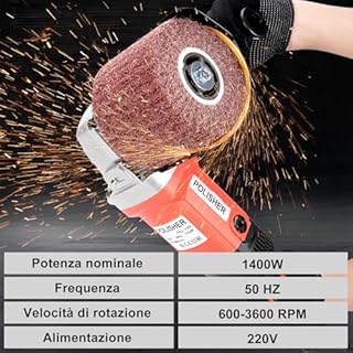 HYCHIKA 1400W Levigatrice Spazzolatrice per Legno, Ferro, Metallo, Acciaio Inossidabile, Ø120mm Levigatrice a Rullo, 8 Velocidades Variables, 600-3600RPM, Adatto per il Rinnovamento Delle Superfici