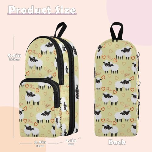 Image of ZAZYXTJ Cute Sheep Standing Large Capacity Pencil Case 3 Compartment Pen Pouch Storage Makeup Bag for School Office Teen Girl Boy Men Women