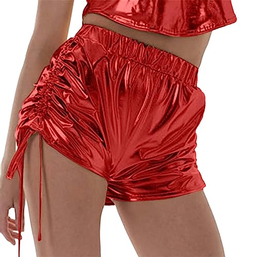 KBOPLEMQ Women's Sexy Leather Shorts Shiny Waist PU Leather Look Shorts Faux Leather Trousers Metallic Hot Pants Shiny Shorts Sides Lacing Plain Colours Hot Pants Costumes for Performances, red, S KBOPLEMQ Women's Sexy Leather Shorts Shiny Waist PU Leather Look Shorts Faux Leather Trousers Metallic Hot Pants Shiny Shorts Sides Lacing Plain Colours Hot Pants Costumes for Performances, red, S