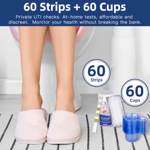 Image of 5-in-1 UTI Test Strips, 60ct Full Panel Urinary Tract Infection Test Kit at Home for Women Men Kids with Cups, Urinalysis Leukocytes, Nitrites, PH, Protein, Specific Gravity
