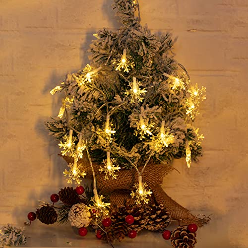 Image of Brightown Solar Christmas Snowflake String Lights 100 LED 39 FT Outdoor Waterproof Fairy Lights with 8 Lighting Modes for Wedding, Party, Tree, Room, Garden, Patio, Yard, Home, Warm White