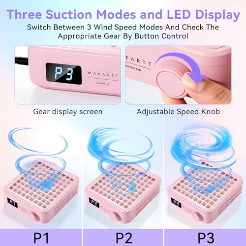 Image of Makartt Professional Nail Dust Collector - Powerful Dust Collector Nail Tech Quite Suction Machine for Acrylic Nails Manicure & Pedicure Salon & Home Use Includes 10pcs Filters & Dust Brush Pink