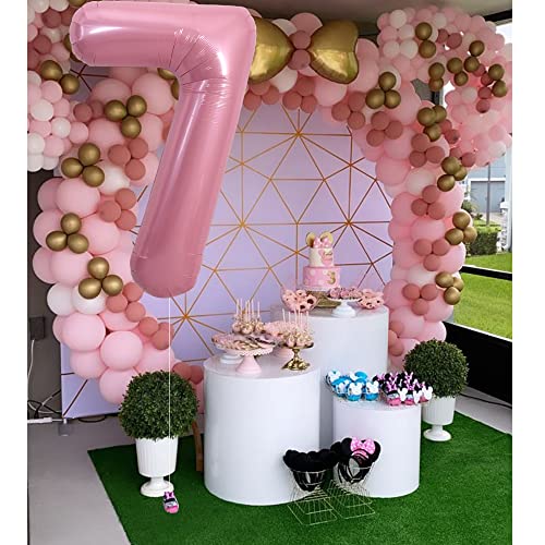 Image of TONIFUL 40 inch Inch Light Pink Large Numbers Balloons 0-9, Number 7 Digital, Pink Foil Mylar Big Number Pastel Balloons for Birthday Party Anniversary Supplies Decorations