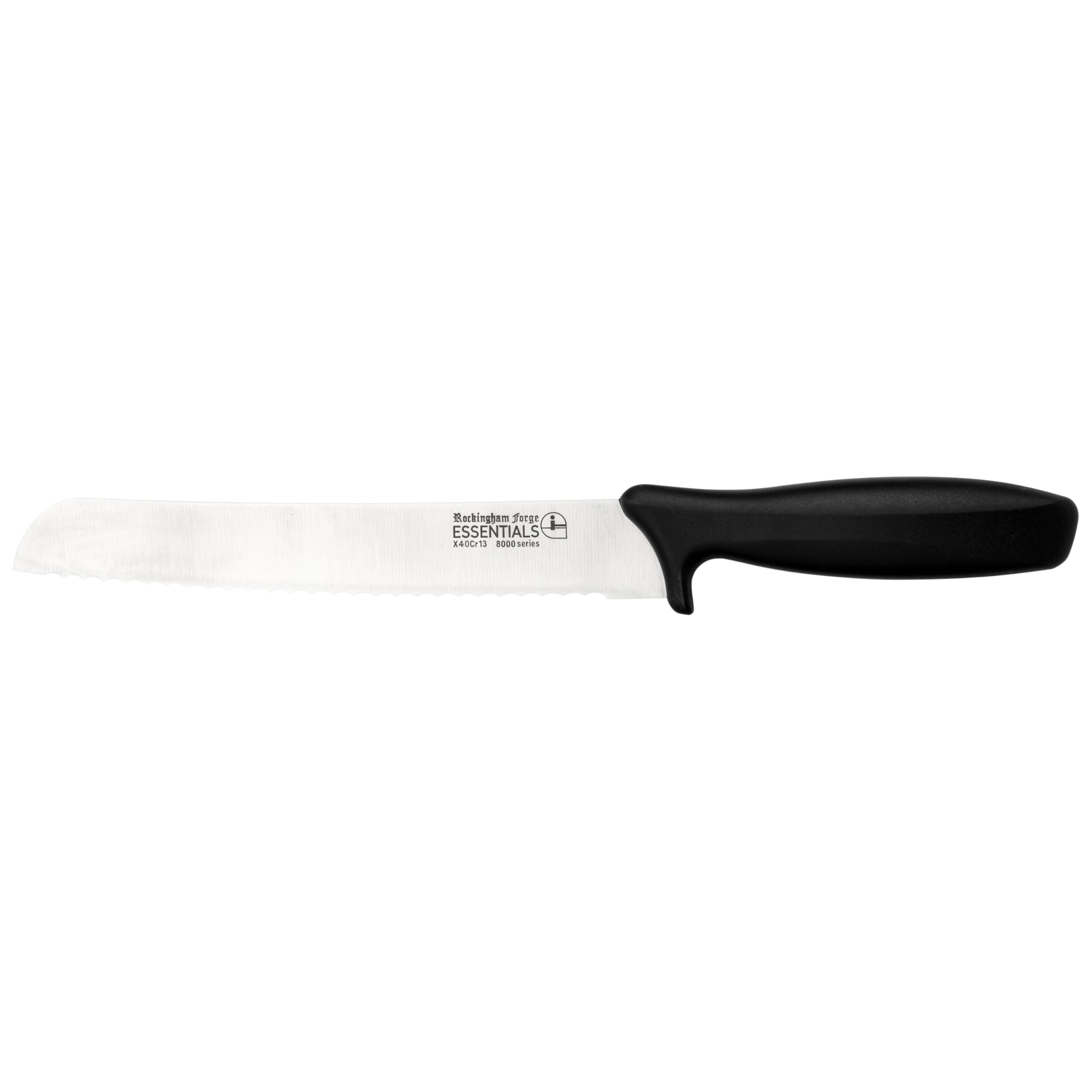 Rockingham Forge Range 20cm Serrated Bread Knife - Lightweight Sharp Stainless Steel Kitchen Knives with Black Handle