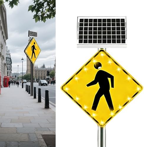 Solar-Powered LED Pedestrian Crossing Sign, 24"/30" Rust-Free Aluminum Traffic Sign with 16 Bright LEDs & Reflective Film for Enhanced Safety & Visibility