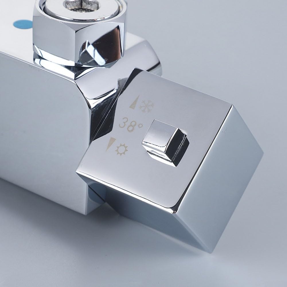 SPORTARC 1 Pair Shower Temperature Control Knob Handle, Square Shower Temperature Control Chrome Thermostatic Knob Handles