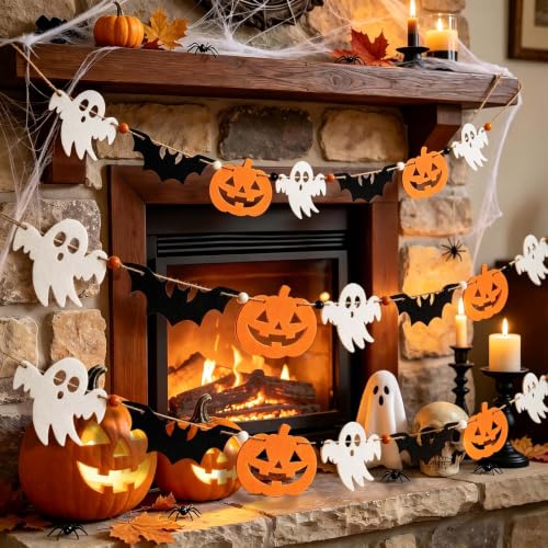 FuSenYuan (Pre-Strung) 3-Pack Halloween Felt Garland Summerween Home Decor