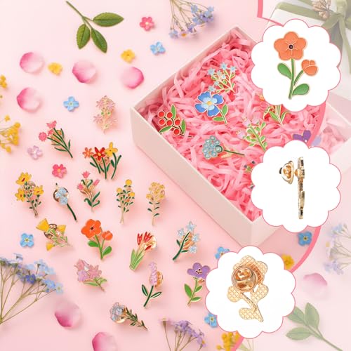 Image of Kenning 100 Pcs Flowers Enamel Pins Bulk Floral Lapel Pins Cute Wildflower Brooches Decoration Gift for Backpack Clothes Women Badge Jewelry