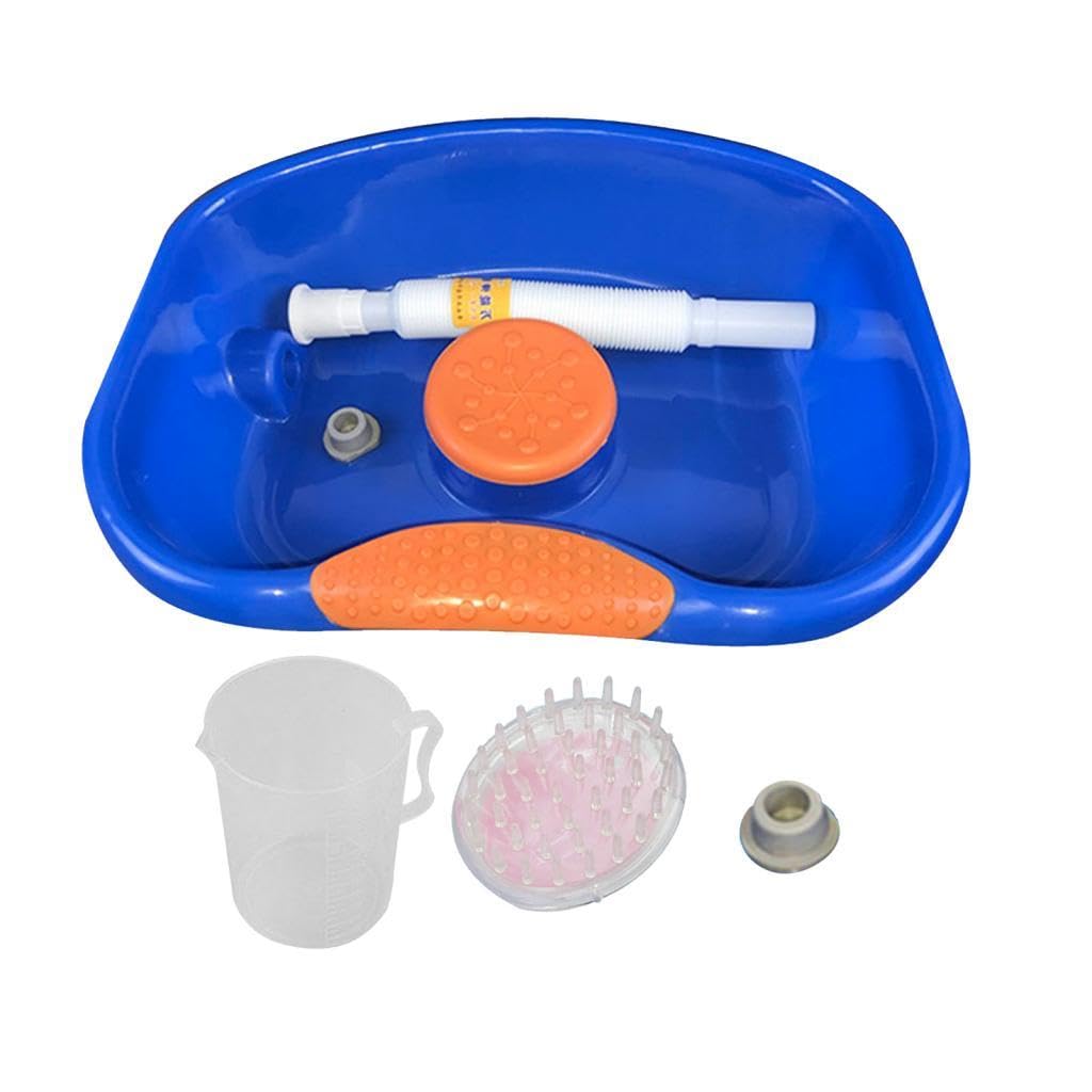 T TOOYFUL Plastik Bett Shampoo Waschbecken Haarwaschbecken Waschbad mit Schlauch, Runder Rand - mit Bürstenbecher