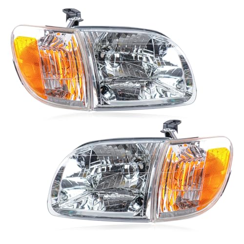 Headlights Parking Lights Compatible with 2000-2004 Toyota Tundra White and Yellow Head Lights Lamp Replacement for TO2530135 TO2531135