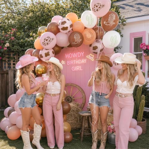 Image of Cowgirl Balloons, Dusty Pink Brown Cow Print Latex Balloons, Pink Cream Beige White Balloons for Cowgirl Girls Birthday My First Rodeo Western Baby Shower Yeehaw Country Farm Animals Party Decorations