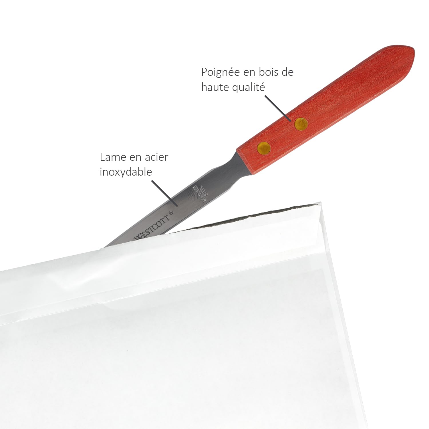 Westcott Coupe-papier lame acier inoxydable manche bois brun ergonomique E-29694 00