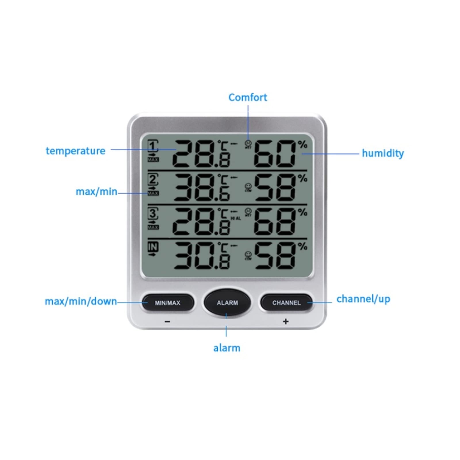 Stacja pogodowa Bezprzewodowy cyfrowy LCD Wewnętrzny higrometr zewnętrzny Wilgotność Monitor temperatury Alarm z 3 czujnikami trendów