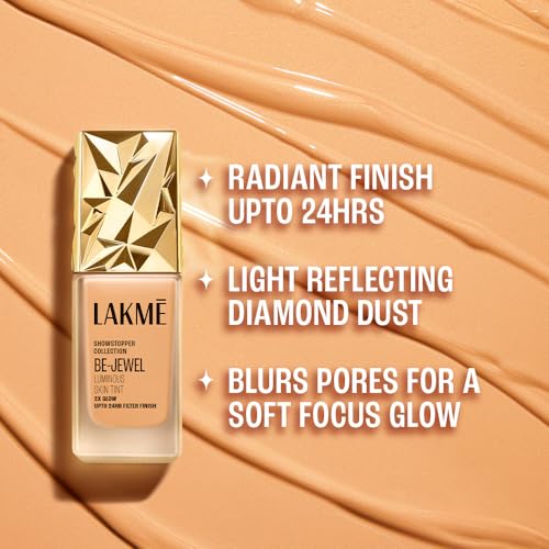Image of LAKME Be-Jewel Luminous Skin Tint, 25ml, for Radiant, Smooth and Luminous Finish, with Light-Reflecting Polymers, 24HR Filter-Like Wear, Foundation for Women Dry Skin, for Women- Warm Creme