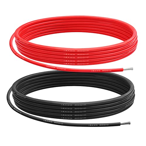 14 AWG Gauge Silicone Wire Electrical Cable（10ft red &10ft Black） Soft & Flexible 0.08 mm Tinned Copper core High Temperature Resistant Silicone Wire for Arduino Projects, RC Cars, Boat, Drones etc.