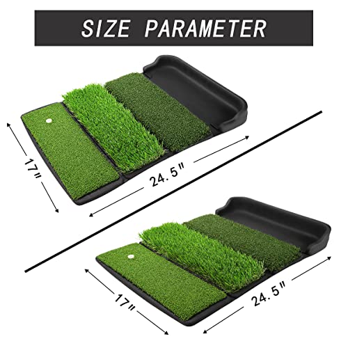 Enhua Golf Hitting Mat With Ball Tray,24 X 17 Inch,Artificial Folding Turf Indoor/Outdoor Pad For Chipping Swing Golfing Practice,Heavy Duty Training Mats With 9 Tees #TOP2