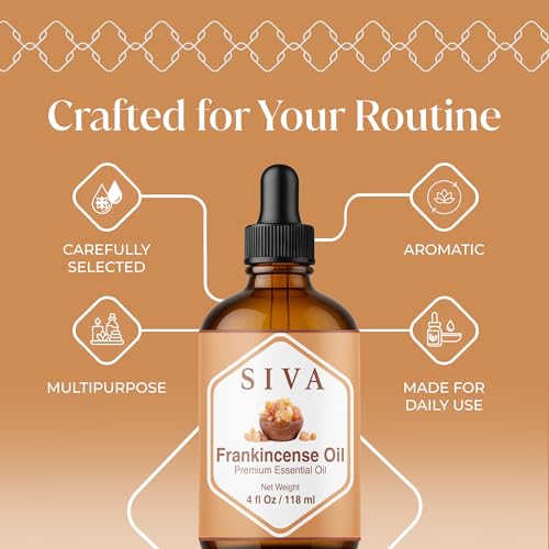 Image of Siva Frankincense Essential Oil 4 Fl Oz - for Diffuser, Skin & Hair Care - Ideal for Massage & DIY Blends - with Dropper