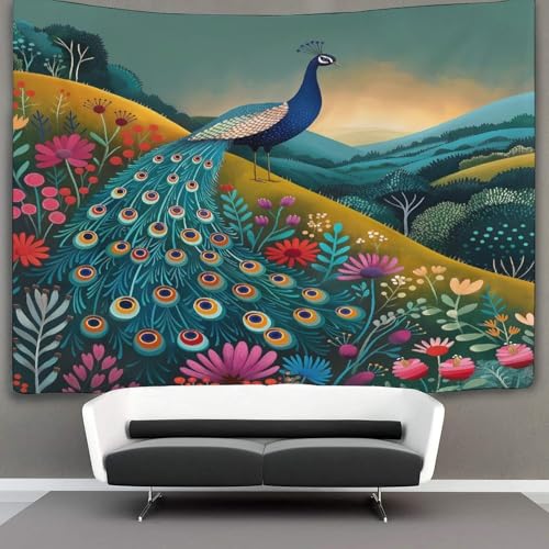 Couverture murale imprimée paon 3D en polyester doux et lavable - 3