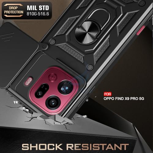 Image of AESTMO Tough Armor Oppo Find X9 Pro 5G Bumper Back Case Cover | Ring Holder & Sliding Camera Shield Cover | 360 Degree Protection Back Case Cover for Oppo Find X9 Pro 5G (Black)