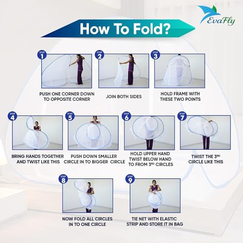 Image of Evafly Mosquito Net for King Size Bed | Premium Polyester Mesh | Foldable Pop-Up Bed Net | Fine Mesh with 30 Pairs of Glow Stars | Protection Against Mosquitoes & Insects | Easy Setup, Washable | Blue