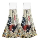 Giwawa Rooster Kitchen Hanging Towel Set of 2 Vintage Chicken Sunflower Hand Tie Towel with Loop Far