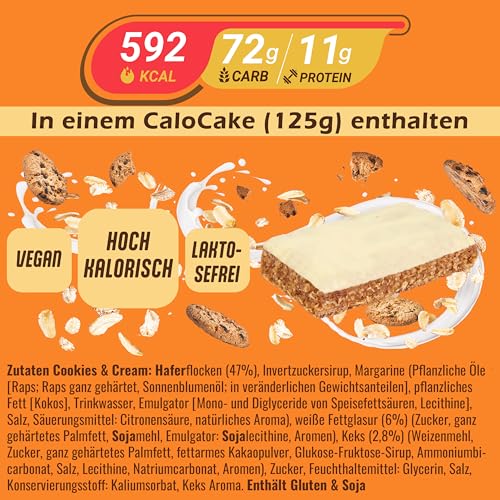 Nahrung hochkalorisch für Gewichtszunahme | Ausdauer- & Energieriegel mit viel Protein & 592 Kalorien | Mahlzeiten Riegel vegan & laktosefrei | CaloCake von CaloVital 24er Box (Cookies & Cream)