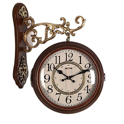 ROROLL Orologio da parete bifacciale, Orologio da parete europeo retrò soggiorno silenzioso orologio americano doppio mecanismo reloj pared home decor DF50WC(Style 1,16 inches)