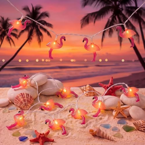Flamingo String Lights 12FT 20 LED Summer String Lights with UL Certified Plug Waterproof Tropical Party Decorations for Patio Warm White Hawaiian String Light for Garden Backyard Bedroom Decor