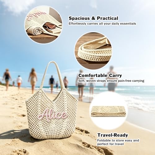 Bolso de playa tejido a ganchillo personalizado, ligero, para verano, fiesta de despedida de soltera, vacaciones y viajes miniatura 5