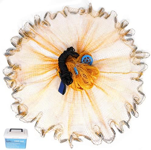 Licykz Nylon Cast Net Suit to Saltwater and Freshwater, Durable Cast Nets for Fishing Easy to Throw, Pure Lead Bait Fish Trap Easy to Arrange. Tarrayas De Pesca 7/8 Inches Full Mash 4ft Radius (4 Ft)