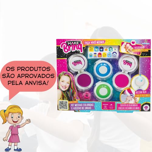 Kit Maquiagem Mechas Coloridas Pinta Cabelo Adesivo Unha